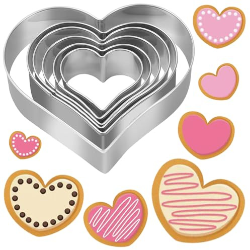 6 Stück Ausstechformen Herzbackform Set, 2.5-11.6cm Edelstahl Herz-Tortenring, Herz Keksausstecher, Fondant Herzausstecher für Valentinstag Geburtstag Thanksgiving DIY Plätzchen Kekse Tortendeko