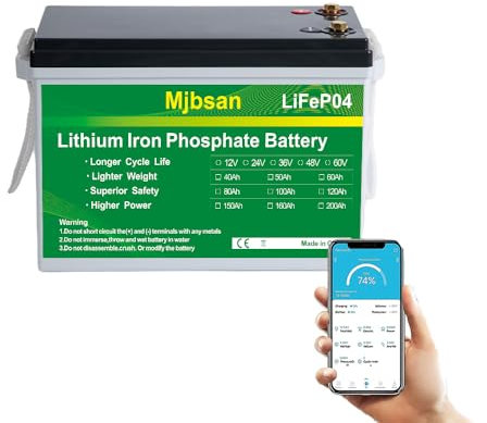Mjbsan Mini LiFePO4, batteria da 12 V, 200 Ah, 200 A, BMS, batteria al litio da 2560 Wh, 8000 cicli, ideale per camper, trailer, barca e campeggio