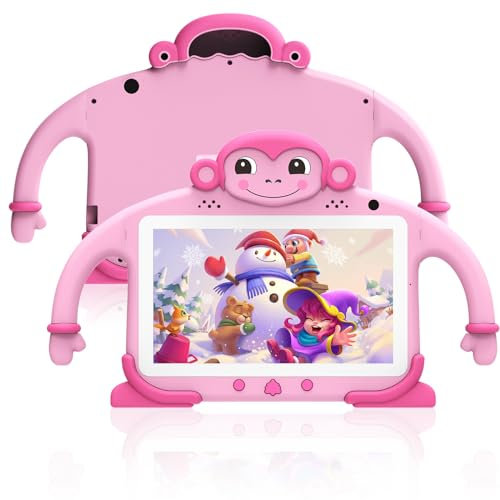 Tablette Enfants 7 Pouces Tablette PC pour Enfants avec WiFi, écran IPS HD, App Pré-Installé Jeux éducatifs pour Enfant 64 Go Extension 2Go RAM 32Go ROM Tablette Éducative avec Kid-Proof Étui (Rose)