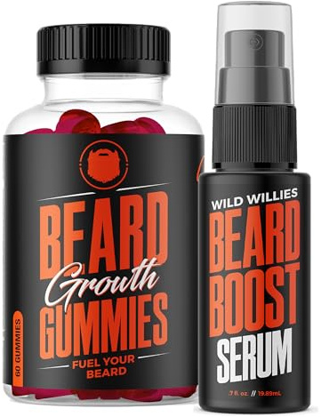 Wild Willies Beard Growth Dual Threat: Serum & Gummies for Men - Biotin, Caffeine & Essential Growth Oil for Fuller, Thicker Facial Hair