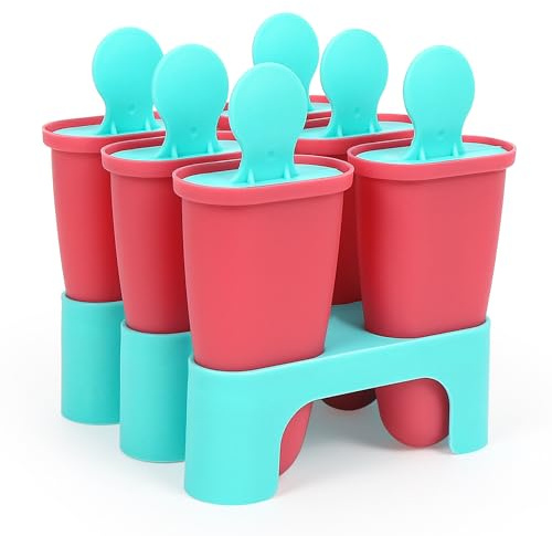 Eisformen Silikon, 6 Eisformen Eis am Stiel, DIY Ideen Eiscreme Formen,Eisförmchen BPA Frei, Popsicle Formen Set mit Sticks und Tropfschutz