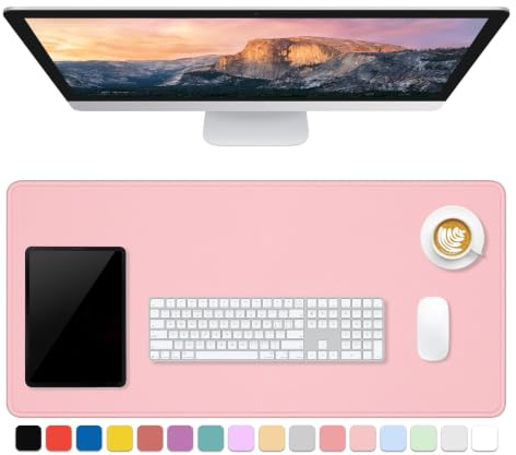 Dapesuom Large Gaming Mouse Pad, Extended Mouse Mat with Stitched Edges, Full Size Keyboard Pad with Non-Slip Base, Big XXL Computer Desk Mats for Gamer, Laptop, Office, 35.5 x 15.7in, Pink