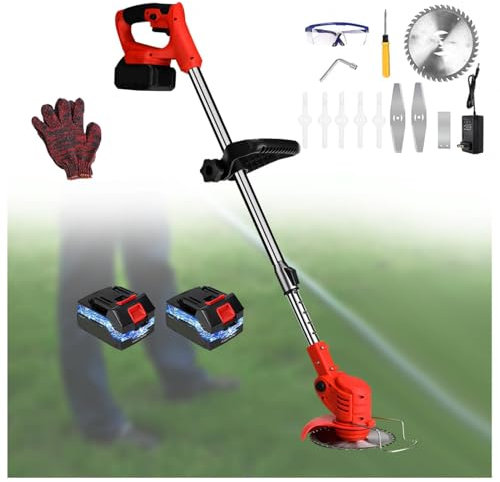 Wizvox Taglia Bordi A Batteria Ricaricabile, con 2 Batterie 20A E 1 Caricabatteria Tagliabordi Elettrico Angolo Retrattile e Regolabile Tagliabordi Ricaricabile, per Prato E Giardino