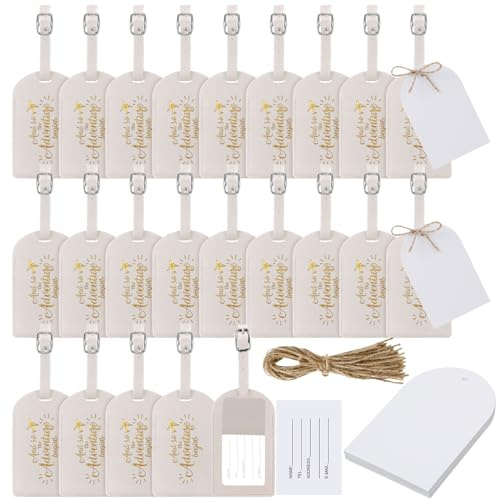 Amylove Bulk Wedding Favors Luggage Tags Gifts, and So The Adventure Begins Luggage Tags for Guests Bridal Gifts, 24 Pack (Beige)