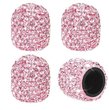 Snsnlent Car Tire Valve Stem Caps Pink Sparkling Crystal Tire Caps 4Pcs-Universal Car Tire Valve Caps Dustproof Bling for Car SUV Motorcycle Bicycle Truck
