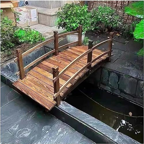 QIANMEI Pont de Jardin Extérieur Pont De Jardin Extérieur, Pavés De Passerelle Arc-en-Ciel for Arrière-Cour/ruisseau/Livre À Poissons, avec Garde-Corps en Bois, 140x60x52 Cm, Facile À Installer