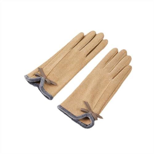 GIBZ Winterhandschuhe Damen Touchscreen Wildleder Handschuhe Warm Elegante Retro Fliege Stickerei Braun Eine Grösse Passt Allen