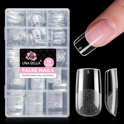 UNA GELLA Capsule Americaine Ongle Square Medium, 300 pcs 15 Tailles, Capsules Ongles Gel Pré-Poncées Sans Limage, Faux Ongles Square Full Cover Soft Gel pour Extensions et Nail Art