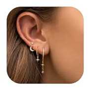SIXDUTON 6PCS Ohrringe Gold Silber Set für Damen, Helix Piercings Studs 14K Vergoldet Ohrstecker Kleine Creolen CZ Tragus Piercing Ohr Schmuck für Mehrfachpiercing