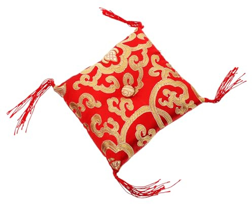 TOYANDONA Klangschalenkissen aus Rotem Stoff Handgefertigte Tibetische Klangschalenmatte Quadratisch 12cm Buddhistisches Meditationskissen mit Buddhistischer Symbolik Zufälliger Stil
