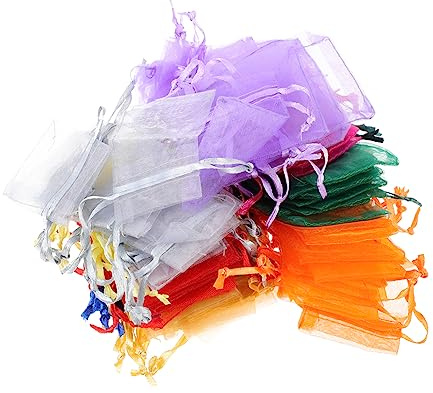 COLLBATH 100stücke Netzgewebe Geschenktüte mit Kordelzug Kleine Beutel für Schmuck Probenbeutel aus Hochwertigem Geschenktaschen zur Einfachen Aufbewahrung und Verteilung Zufällige Farbe