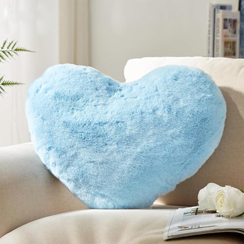 Chingcoo Herz Kissen, Kuschelkissen, Kuschelkissen geeignet für Wohnzimmer Sofa Schlafzimmer Bett Kissen Ästhetik 40 * 35 * 11 (Hellblau52)