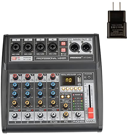 AT-04M Fuente de alimentación portátil Bluetooth USB Interfaz 4 canal 16 Efecto PC Record PC Sound Card Audio Mezcle Consola(U-S)
