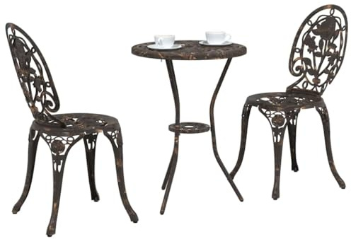 vidaXL Garten Bistro Set 3 pcs Bronze Aluminium, Aluminium-Gartenmöbel, modernes Bistro-Set, wetterfest, Coole Terrassenstühle, ideal für kleine Außenbereiche