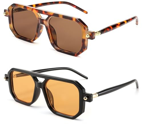 FEISEDY Retro 70er Jahre Sonnebrille Flache Quadratische Brille B2622 | für Damen Herren, UV400 Schutz