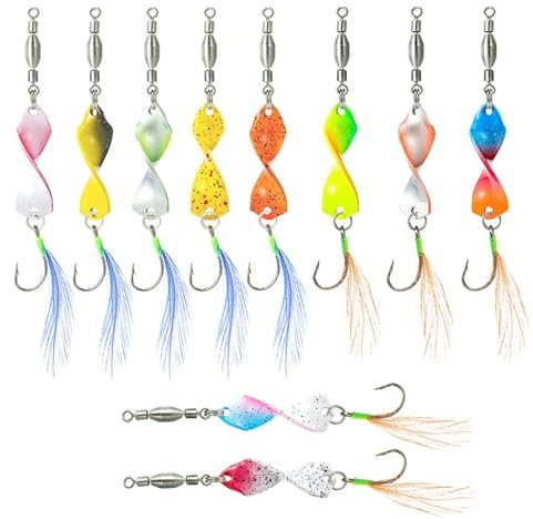 Alriedy 10 Stück Twist Spoons Forelle UV-Aktiv 3g| Forellenköder Mit Rolling Swivels—AngelKöder| Forellen Spoon Set, 5g Spoons Forelle Für Forellen Angeln.