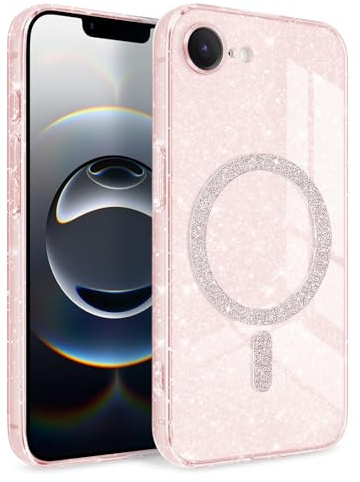 Newseego Custodia Magnetica per iPhone 16e [Compatibile con Magsafe], Ragazze Chiaro Glitter Schermo Fotocamera Antiurto Protezione Paraurti Antipolvere Cover per iPhone 16e-Rosa