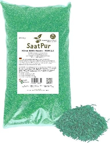 Hochleistungs-Rasensamen SaatPur KlimaAktivRasen RSM 2.3 – 2,5 kg für 100 m². Schnelle Keimung ab 5 °C, trockenheitsresistent & moosfrei. Jetzt nachsäen!