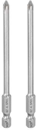 sourcing map Lot de 2 embouts de tournevis cruciformes PH1 à tige hexagonale de 100 mm de long, tige de 0,5 cm, tournevis industriel en acier S2, argenté