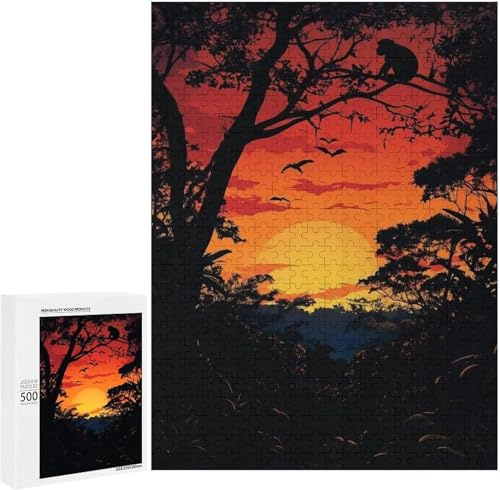 Puzzles for Adults 500 Pieces - Sunset Silhouette Monkey On A Tree Funny Educational Puzzles, Birthday Christmas Valentine's Day Gift