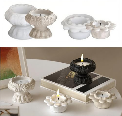 Silikonformen Gießformen Kerzenhalter, Silikonform Kerzenhalter Blume, Rund Lotus Gießformen Silikon, Gipsformen zum Gießen, 3D Silikon Formen zum Gießen, Gips Silikonform Gießform Teelichthalter (G)