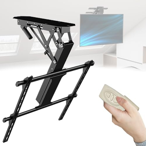 Elektrische TV-Wandhalterung für Bildschirme, motorisierte Lift-Decken-TV-Halterung mit Fernbedienung, 0-75° Winkeleinstellung, für Flache Monitore an geraden und schrägen Decken(32-65 inch)