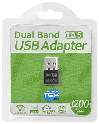 SIMPLETEK - Chiavetta USB Wi-Fi 5 Dual Band - Adattatore Wireless 2.4 GHz/5.8 GHz, 1300 Mbps, Alta Velocità per PC Desktop e Notebook