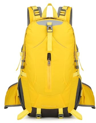PORRASSO Zaino da Trekking 40L Zaino Impermeabile Durabile Leggero Zaini Reflettenti Backpack per Donna Uomo Campeggio Arrampicata Passeggiate Viaggio Sport Giallo