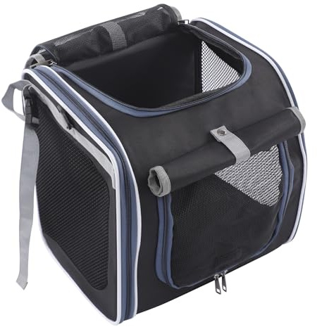 3-in-1 Hundetransportbox, Hundekorb Fahrrad vorne mit Netzfenstern, 4-Türiger Haustier Reisetasche Hunderucksack, 36 x 25 x 36 cm (Schwarz)