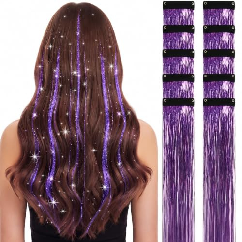 FIGCY Extension Capelli Glitter Laser Viola 50cm Clip In, Ciocche Luccicanti per Donne e Ragazze, Accessorio per Capelli Brillante per Feste e Festival