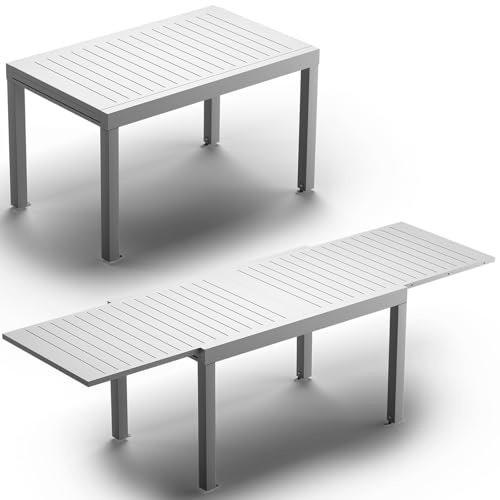 JUMMICO Gartentisch Ausziehbar aus Aluminium, Wetterfester & Kratzfester Tisch mit Sicherheitsauszug, Leichter Esstisch für Balkon, Terrasse und Garten