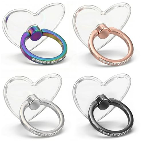 Ymapinc 4 Stück 360° Drehbar Handyringhalterung Finger | Glänzend Phone Ring Holder Herz Handy Ring Halterung für Kompatibel mit den meisten Smartphones