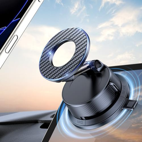 AMSKY Handyhalterung Auto Magnet für Magsafe Autohalterung, Vakuum Saugnapf Magnetische Handy Halterung Auto, 360° Drehbar KFZ Handyhalter für iPhone 17 16 15 14 13 12 Serie/Andere Smartphone, Schwarz