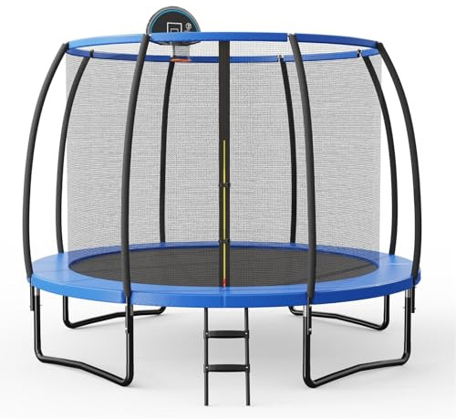 COSTWAY Ø244/305/366cm Trampolin Outdoor, Gartentrampolin mit Leiter, GS Zertifiziert, Kindertrampolin Trampolin Komplettset mit Basketball, Sprungmatte, Sicherheitsnetz & Randabdeckung