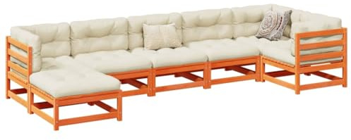 Ensemble de salon de jardin en pin massif 7 pièces avec coussins, mobilier de jardin modulaire pour terrasse et terrasse, bronze cireux