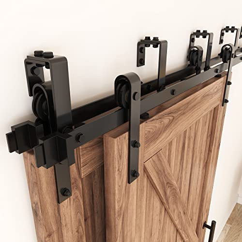 ZEKOO 6FT Double Track Bypass Sliding Barn Door Hardware Kit for 2 Doors, Bypass Barn Door Track Kit, Low Ceiling, Easy Install, J Shape Hanger, Fit 36 Wide Door Panel