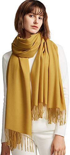 MaaMgic Schal Damen Warm Winter Herbst unifarben Baumwolle mit quasten/fransen, 40+ Farben Einfarbig & Kariert Pashmina xl Stola Schals MEHRWEG,Dunkel Gelb
