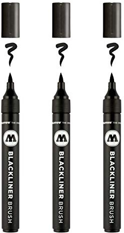 Molotow Blackliner Brush (penselspets, permanent, dokumentäkta bläck), svart, 1 st (3-pack)