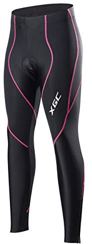 XGC långa cykelbyxor för kvinnor byxor cykelbyxor byxor tights leggings med hög densitet hög elasticitet och mycket andningsbar 4D svamp vadderad, Rosa, M