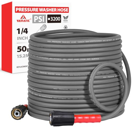 YAMATIC Super Flexible Pressure Washer Hose 15M/50FT x 1/4, M22 Kink Resistant Power Washer Hose Replacement for Flexzilla Uberflex Ryobi Troy Bilt Honda,Leak-Free M22 Fittings(3200 PSI/220 Bar)