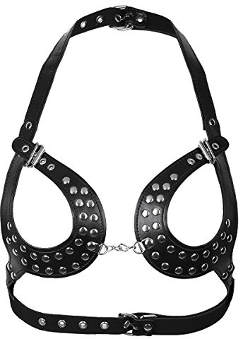 YiZYiF Damen Pu Leder Brust Harness Punk Gothic Brustgeschirr Fetisch Body Riemenbody Wetlook Büstenhalter Dessous Gogo Clubwear Sexspielzeug Schwarz One_Size