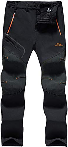 TACVASEN Winter Trousers - Mens Waterproof Softshell, Thermal Windproof & Warm Hiking Trousers with Zip Pockets, Thick - Black, 32