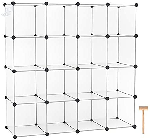 C&AHOME Cube Storage Organizer, 16-Cube Shelves Units, Plastic Storage Cubes, DIY Closet Organizer, Modular Closet Storage Shelves Ideal for Home, 48.4 L × 12.4 W × 48.4 H Transparent SUM3016W