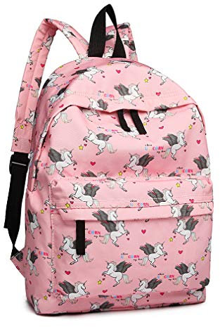 Kono Zaini per bambini Unicorn School Bag Zaino in tela per ragazze e ragazzi Moda stampato Bookbag per studenti adolescenti Casual Daypack, rosa, L