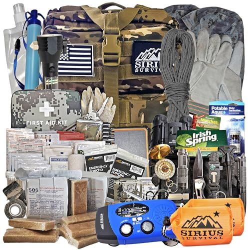 Sirius: Pre-Packed Bug Out Bag - 72 Hour Kit for 2 People - Bugout Backpack Survival Kit - Premium 50L Go Bag Tactical Backpack - Essential Bug Out Gear - Upgraded Survival Backpack (Camo)