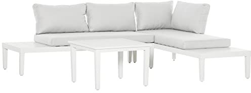 Outsunny 3-teiliges Gartenmöbel-Set mit Beistelltisch Balkonmöbel Set Sofa mit Kissen L-Form Outdoor Aluminium Cremeweiß