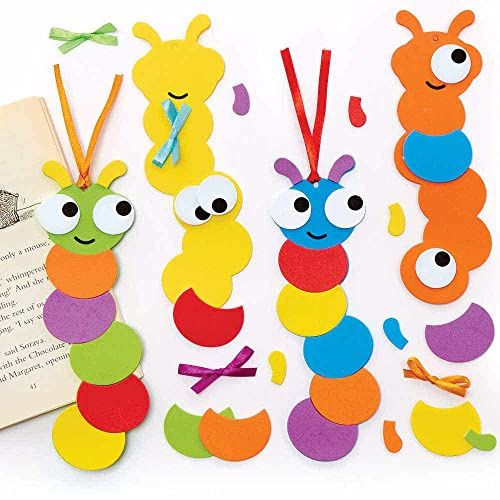 Baker Ross FC718 Bücherwurm Lesezeichen Bastelset - 6er Pack, für Kinder zum Basteln und Dekorieren, Ideal für den Kindergeburtstag, Mittel
