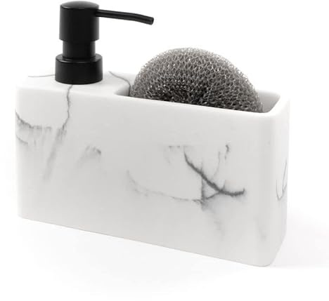ROCKING GIFTS Dispensador de jabon de Cocina MARMOL con Estropajo