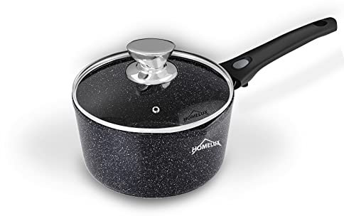 Milchtopf Induktion Homelux Topf mit Ausgießer,Kochtopf Klein,Stielkasserolle 16cm 1.5L Kasserolle Kleiner Topf mit Deckel mit Abnehmbarer Griff Aluminium Antihaft-Beschichtung HLSP81516