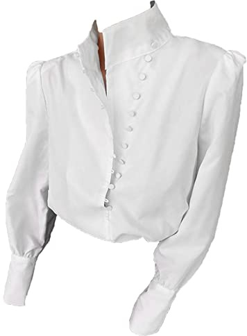 DGKaxiyaHM Chemises HabilléEs à Col Montant pour Femmes Chemisiers DéContractéS à Col en V avec Boutons Et Manches Longues Chemise d'affaires Ample d'automne à La Mode (Blanche,S)